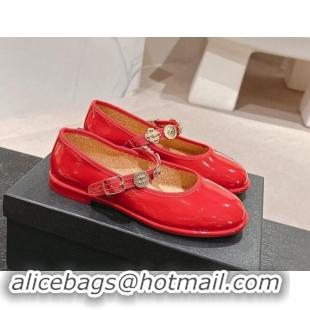 Big Discount Chanel Patent Calfskin Mary Janes Ballet Flat with Charm Red 1016127