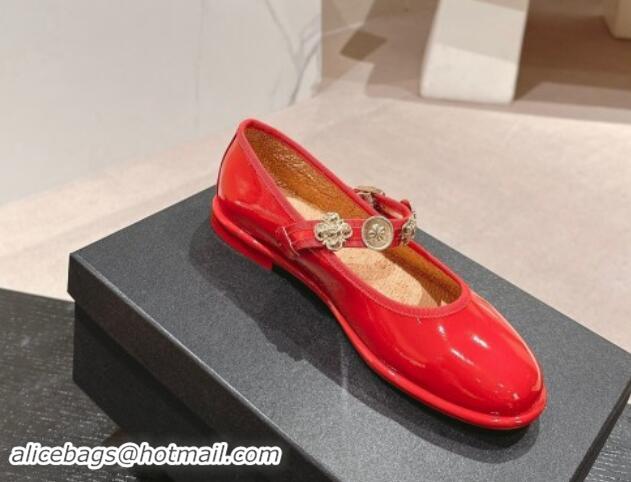 Big Discount Chanel Patent Calfskin Mary Janes Ballet Flat with Charm Red 1016127