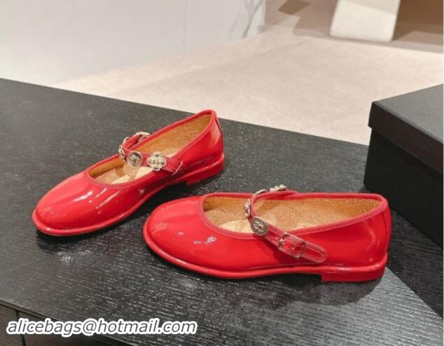 Big Discount Chanel Patent Calfskin Mary Janes Ballet Flat with Charm Red 1016127