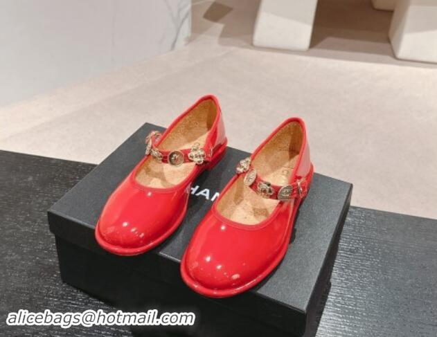 Big Discount Chanel Patent Calfskin Mary Janes Ballet Flat with Charm Red 1016127