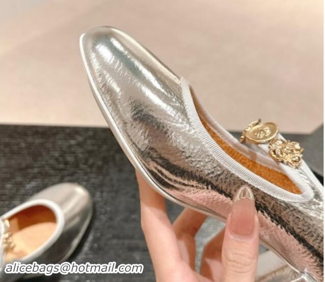 Unique Discount Chanel Metallic Calfskin Mary Janes Pumps 5cm with Charm Silver 1016128