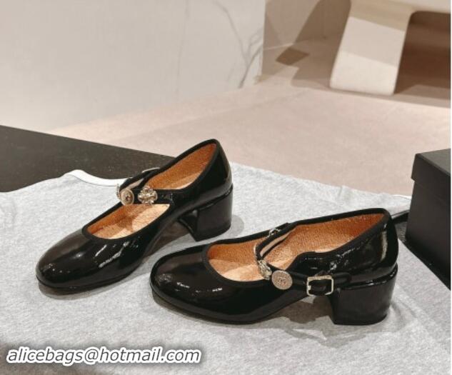 Top Grade Chanel Patent Calfskin Mary Janes Pumps 5cm with Charm Black 1016130