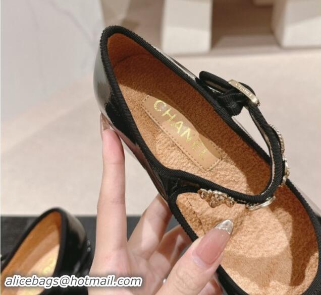 Top Grade Chanel Patent Calfskin Mary Janes Pumps 5cm with Charm Black 1016130