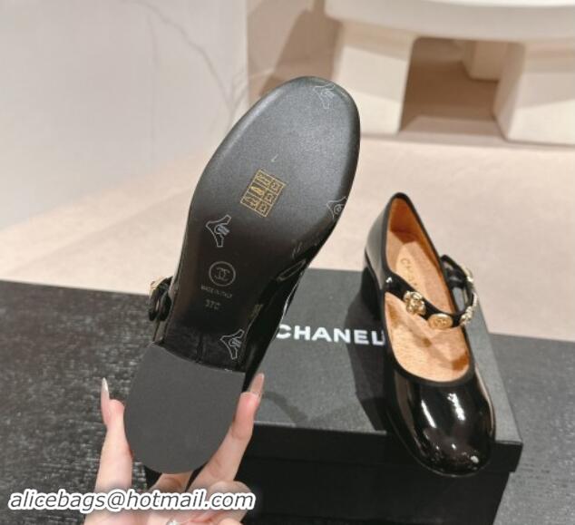 Top Grade Chanel Patent Calfskin Mary Janes Pumps 5cm with Charm Black 1016130