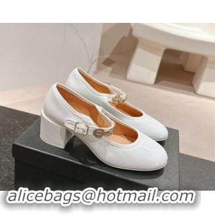 Good Looking Chanel Patent Calfskin Mary Janes Pumps 5cm with Charm White 1016131