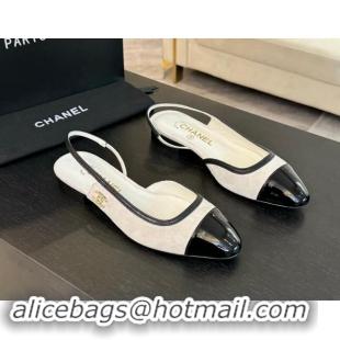 Trendy Design Chanel Suede Slingbacks Flats G46000 White 1016134