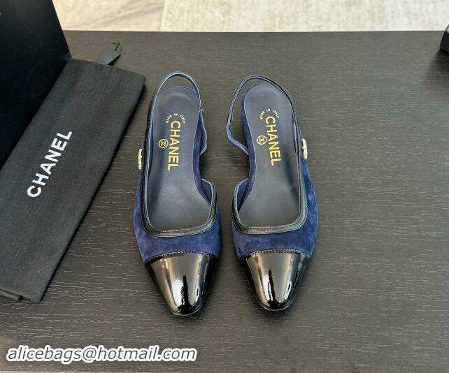 Best Product Chanel Suede Slingbacks Flats G46000 Navy Blue 1016135