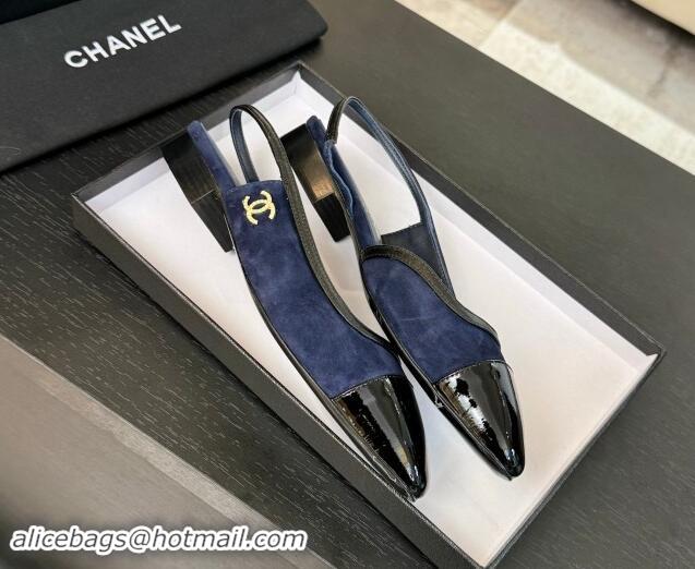 Best Product Chanel Suede Slingbacks Flats G46000 Navy Blue 1016135