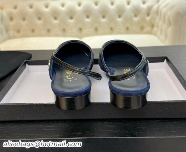 Best Product Chanel Suede Slingbacks Flats G46000 Navy Blue 1016135