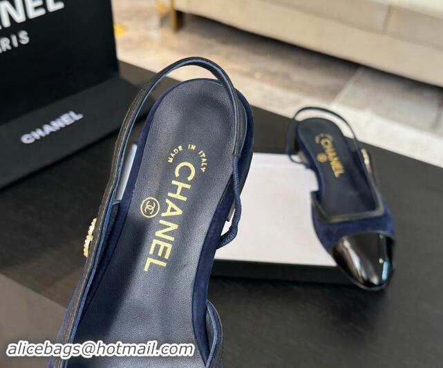 Best Product Chanel Suede Slingbacks Flats G46000 Navy Blue 1016135