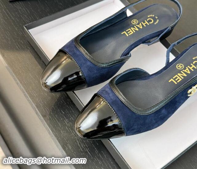 Best Product Chanel Suede Slingbacks Flats G46000 Navy Blue 1016135