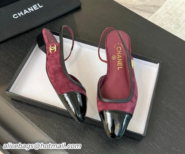 Luxurious Chanel Suede Slingbacks Flats G46000 Burgundy 1016137