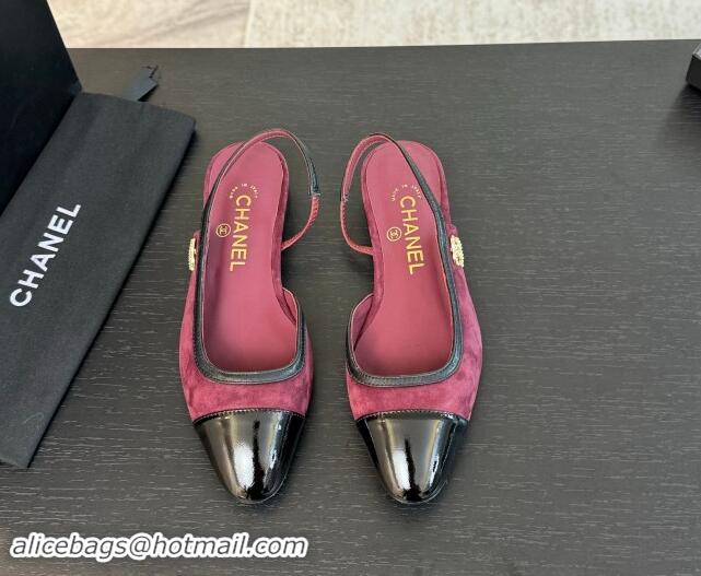 Luxurious Chanel Suede Slingbacks Flats G46000 Burgundy 1016137