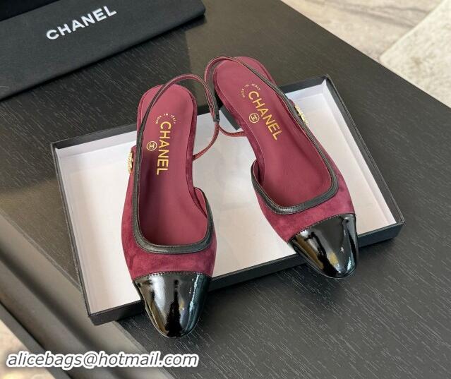 Luxurious Chanel Suede Slingbacks Flats G46000 Burgundy 1016137