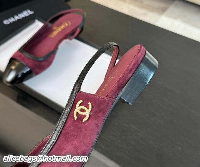 Luxurious Chanel Suede Slingbacks Flats G46000 Burgundy 1016137