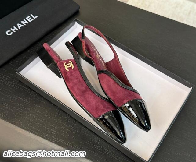 Luxurious Chanel Suede Slingbacks Flats G46000 Burgundy 1016137