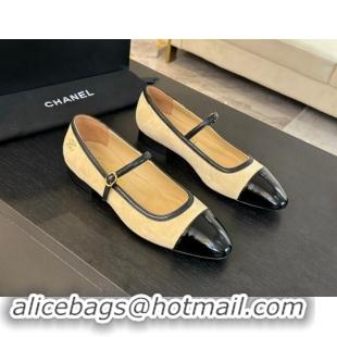 Luxury Discount Chanel Suede Mary Janes Ballet Flats G46001 Beige 1016142