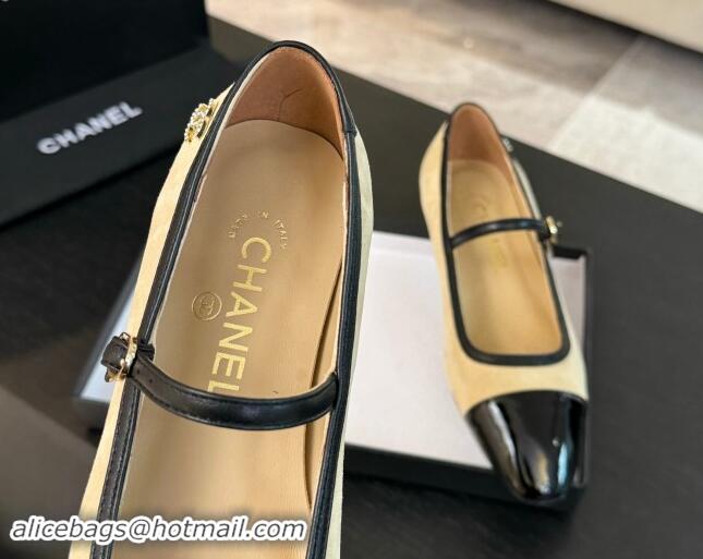 Luxury Discount Chanel Suede Mary Janes Ballet Flats G46001 Beige 1016142