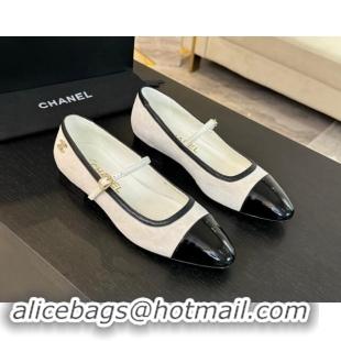 Perfect Chanel Suede Mary Janes Ballet Flats G46001 White 1016144