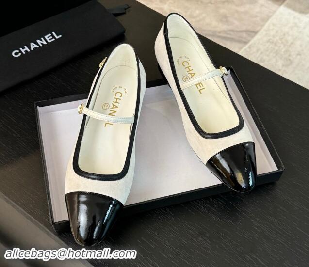 Perfect Chanel Suede Mary Janes Ballet Flats G46001 White 1016144