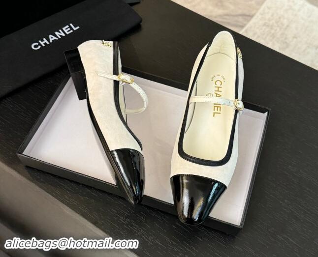 Perfect Chanel Suede Mary Janes Ballet Flats G46001 White 1016144