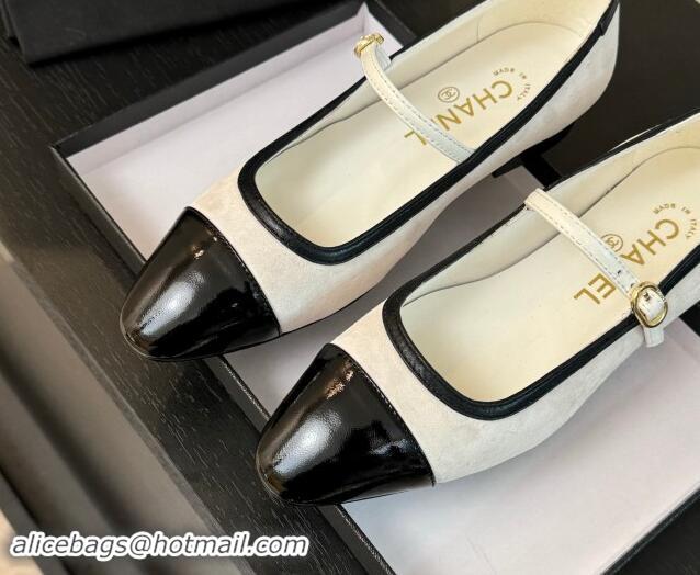 Perfect Chanel Suede Mary Janes Ballet Flats G46001 White 1016144