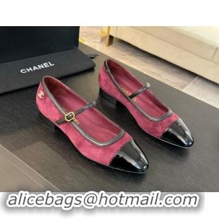 Durable Chanel Suede Mary Janes Ballet Flats G46001 Burgundy 1016145