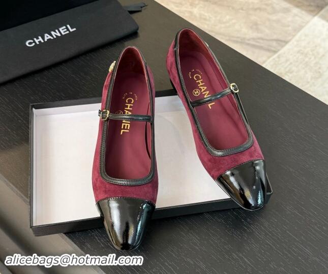 Durable Chanel Suede Mary Janes Ballet Flats G46001 Burgundy 1016145