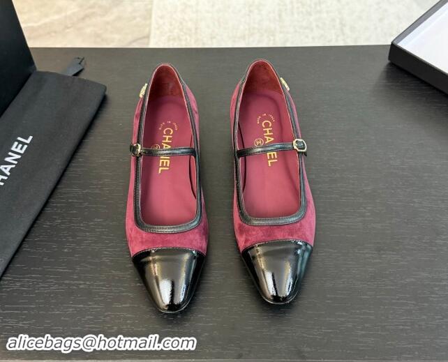 Durable Chanel Suede Mary Janes Ballet Flats G46001 Burgundy 1016145