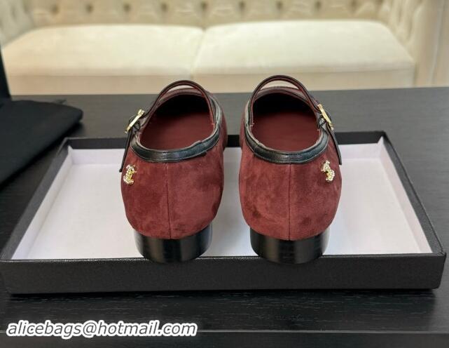 Durable Chanel Suede Mary Janes Ballet Flats G46001 Burgundy 1016145