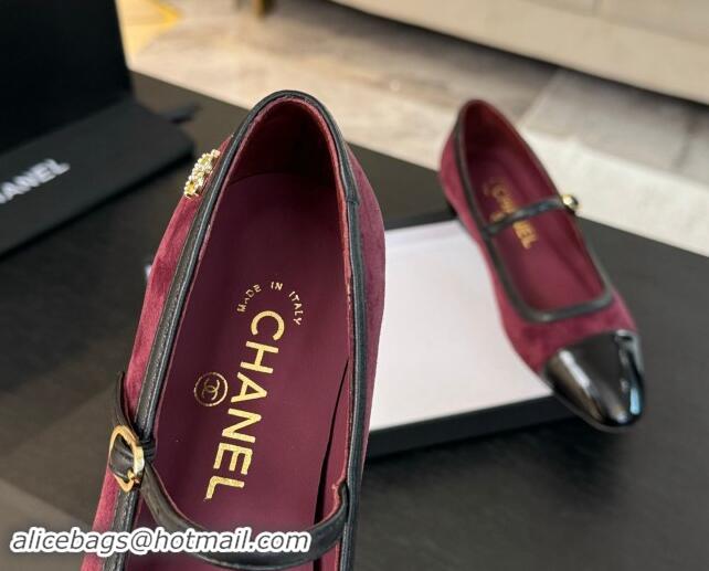 Durable Chanel Suede Mary Janes Ballet Flats G46001 Burgundy 1016145