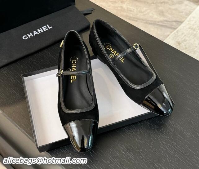 Duplicate Chanel Suede Mary Janes Ballet Flats G46001 Black 1016146