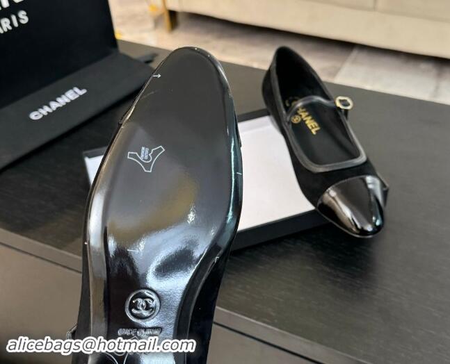 Duplicate Chanel Suede Mary Janes Ballet Flats G46001 Black 1016146