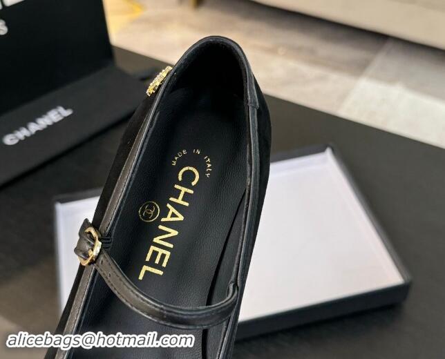 Duplicate Chanel Suede Mary Janes Ballet Flats G46001 Black 1016146