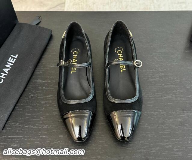 Duplicate Chanel Suede Mary Janes Ballet Flats G46001 Black 1016146