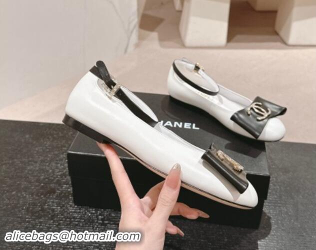 Good Quality Chanel Calfskin Mary Janes Ballet Flats with CC Bow and Strass 1016147