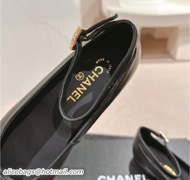 Grade Quality Chanel Calfskin Mary Janes Ballet Flats with CC Bow and Strass G46022 Black 1016148