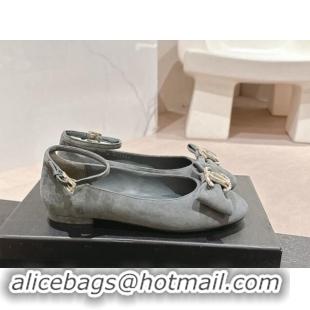 Purchase Chanel Suede Mary Janes Ballet Flats with CC Bow and Strass G46022 Grey 1016152