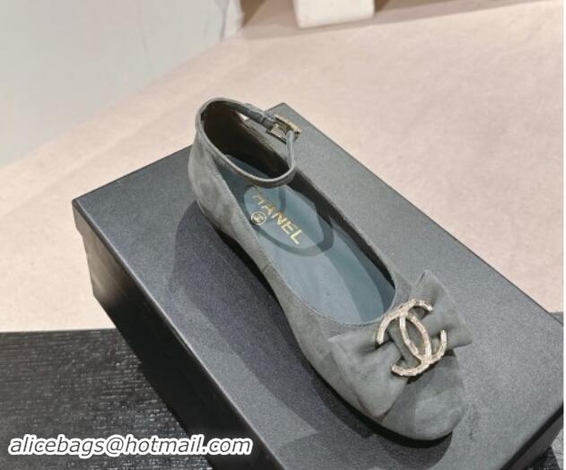 Purchase Chanel Suede Mary Janes Ballet Flats with CC Bow and Strass G46022 Grey 1016152