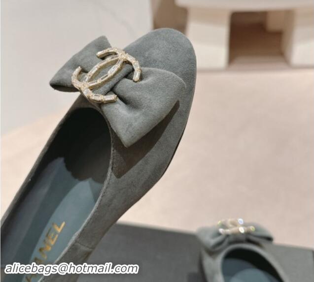 Purchase Chanel Suede Mary Janes Ballet Flats with CC Bow and Strass G46022 Grey 1016152