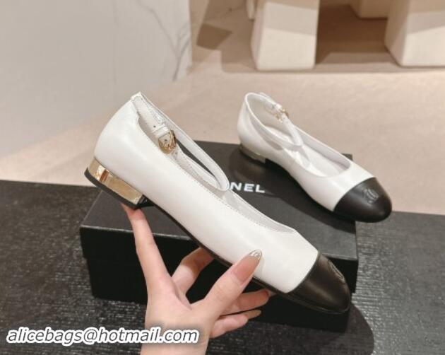 Hot Style Chanel Calfskin Leather Mary Janes Ballet Flats G46024 White 1016154