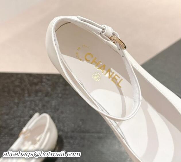 Hot Style Chanel Calfskin Leather Mary Janes Ballet Flats G46024 White 1016154