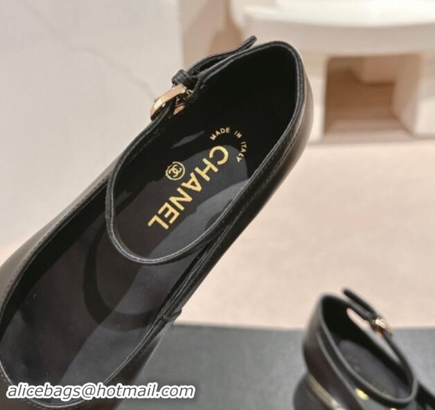 Duplicate Chanel Calfskin & Patent Leather Mary Janes Ballet Flats G46024 Black 1016156