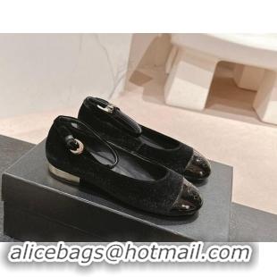 Best Price Chanel Velvet & Patent Leather Mary Janes Ballet Flats G46024 Black 1016157