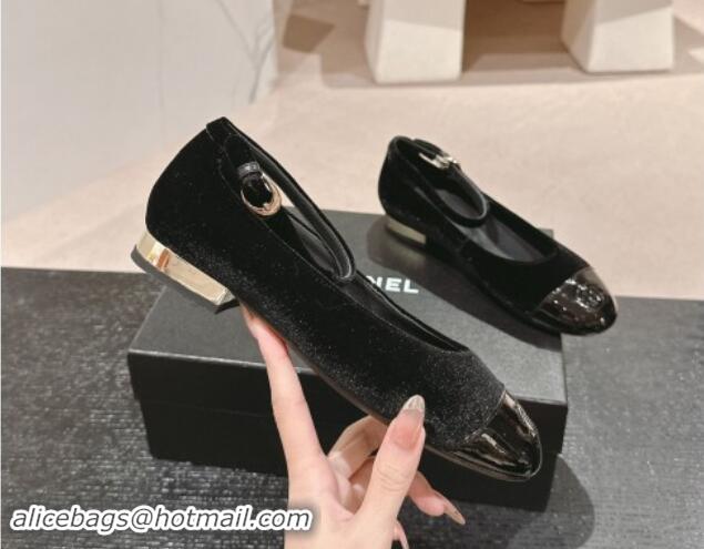 Best Price Chanel Velvet & Patent Leather Mary Janes Ballet Flats G46024 Black 1016157