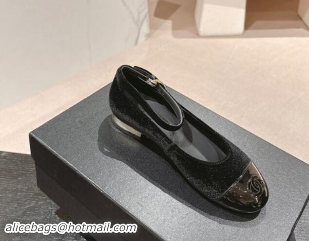 Best Price Chanel Velvet & Patent Leather Mary Janes Ballet Flats G46024 Black 1016157