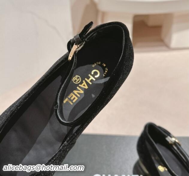 Best Price Chanel Velvet & Patent Leather Mary Janes Ballet Flats G46024 Black 1016157