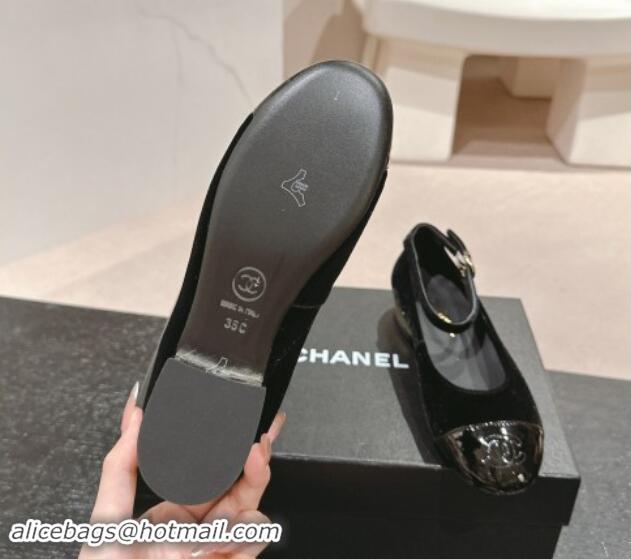 Best Price Chanel Velvet & Patent Leather Mary Janes Ballet Flats G46024 Black 1016157