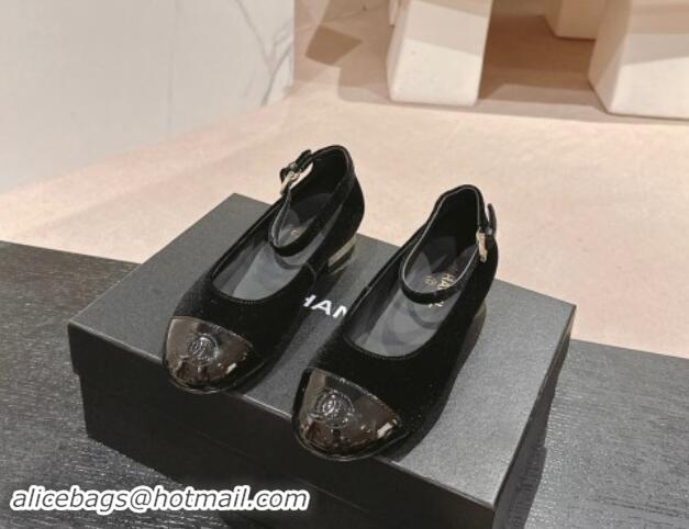 Best Price Chanel Velvet & Patent Leather Mary Janes Ballet Flats G46024 Black 1016157