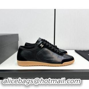 Stylish Chanel Calfskin & Suede Sneakers Black 1017002